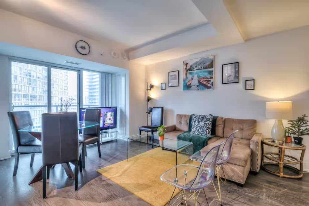 Furnished condo suite interior at The Britt, 955 Bay St, Bay Street corridor, downtown Toronto